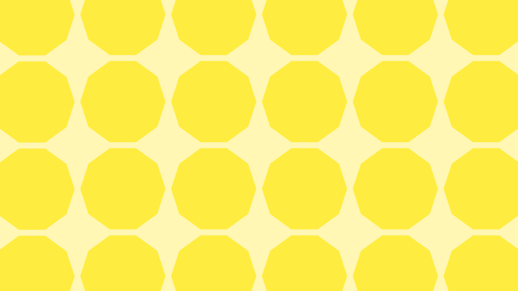 Yellow patterns and shapes, including circles, semi-circles, and decagons.